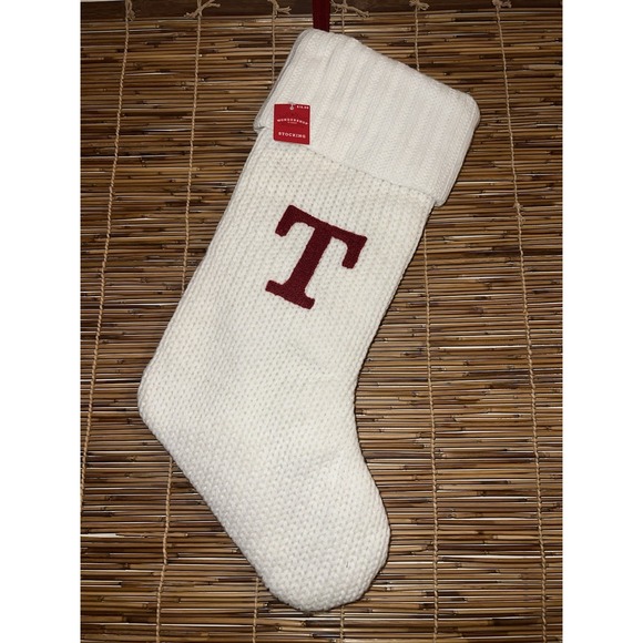 Target Wondershop White Knit Christmas Stocking Red Letter Initial "T"  18" NWT - Picture 1 of 3